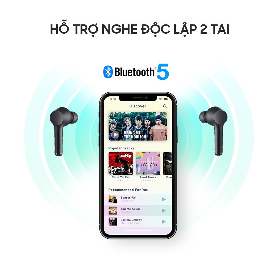 Tai Nghe True Wireless AUKEY EP-K01 Lite Bass Tăng Cường, BT 5.0, Nghe Nhạc Đến 30H, IPX5-Hàng Chính Hãng - BH 18 Tháng