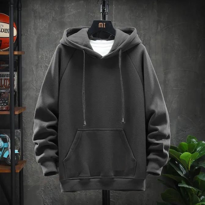 Hình ảnh Áo khoác hoodie nỉ trơn unisex nam nữ có mũ phom rộng 2 túi trước