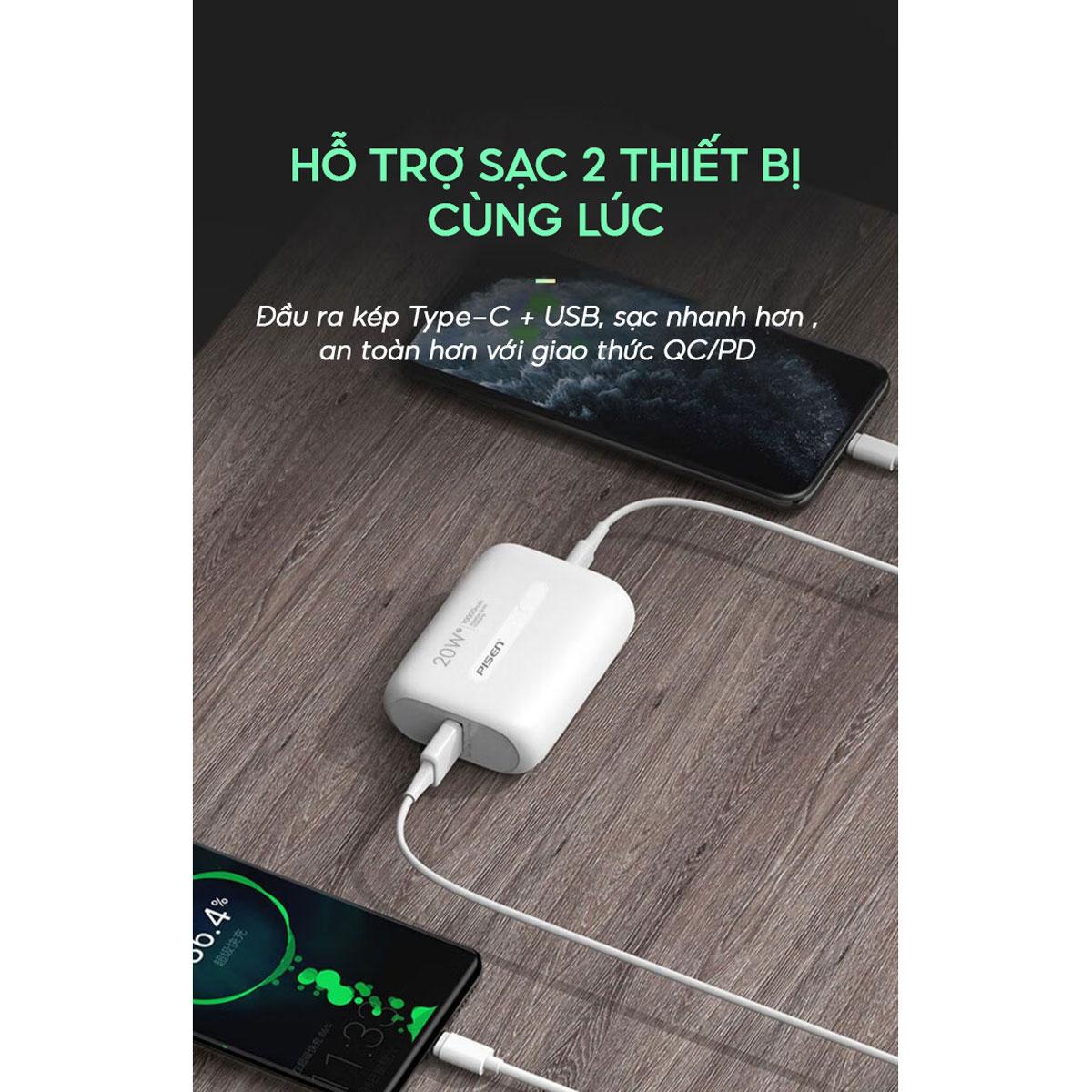 Sạc Dự Phòng Pisen Quick - Power Tiny 20W 10000mAh - Pisen TS-D304 - Màu Đen