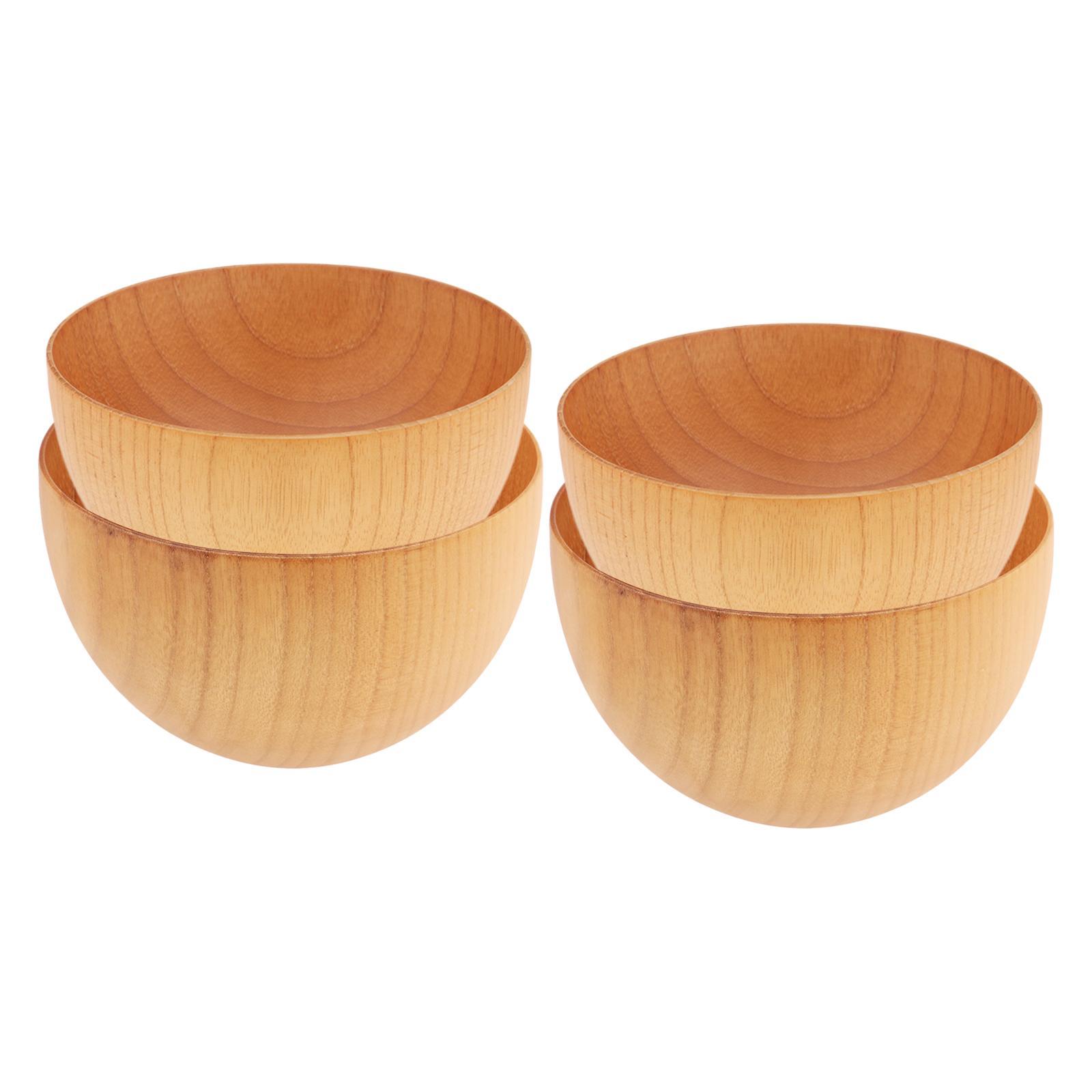 4x Round Wooden Cereal Bowl Food Container Camping Dinner Lunch Tableware