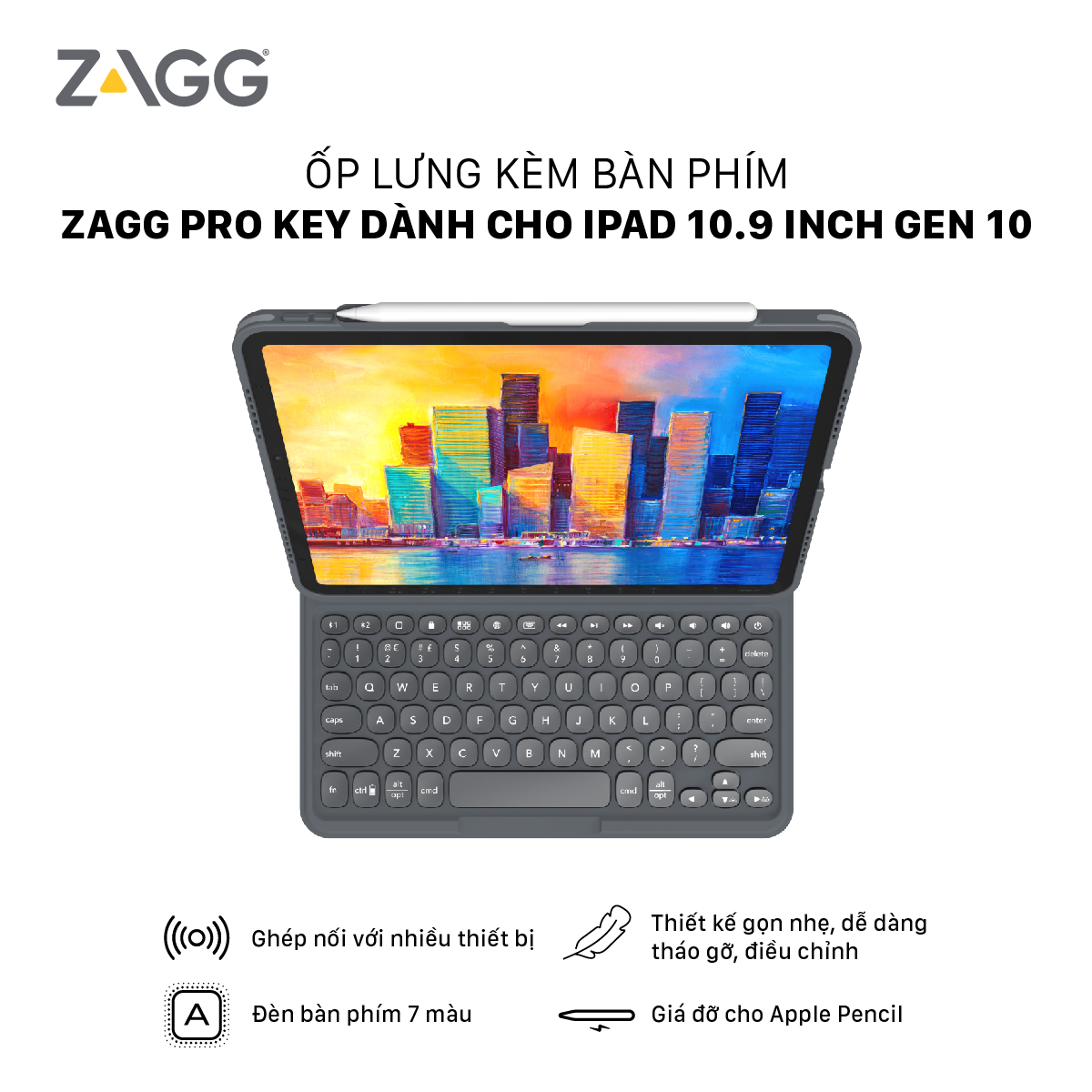 Ốp lưng kèm bàn phím ZAGG Pro Keys iP 10.9 inch Gen 10 - Hàng chính hãng