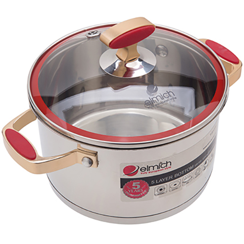 Bộ nồi 5 đáy Inox 304 Elmich Red Velvet El - 3988 Size 16,18,20,24