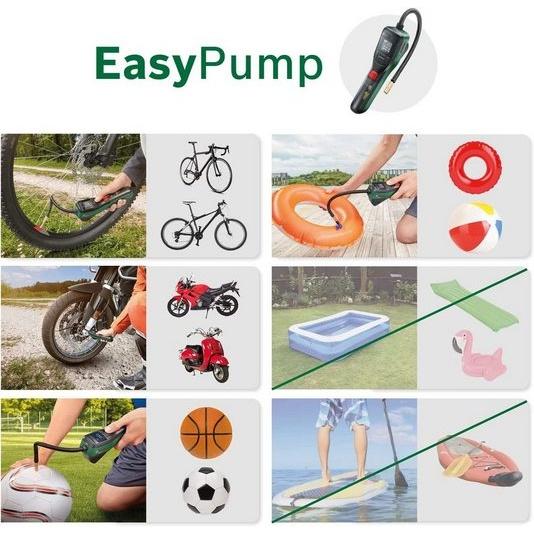 Máy Bơm Hơi Mini Cầm Tay Bosch Easy Pump, Máy Bơm Xe Hơi, Xe Máy, Nhập Đức, BH 12 Tháng