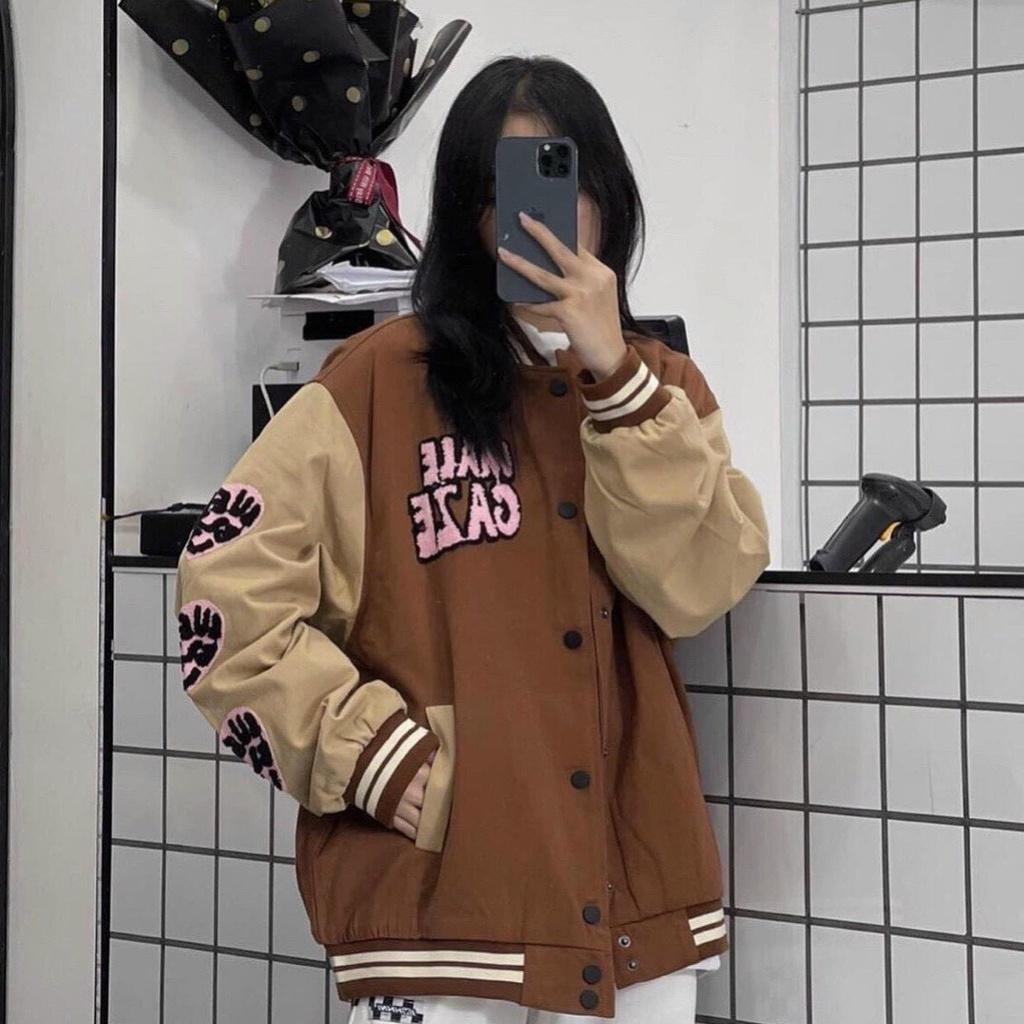 Hình ảnh Áo Khoác Bomber Nữ CAZE Chất Da Lộn Lót Dù Logo Thêu Sắc Nét Phong Cách Ulzzang Unisex Hot Trend Mới