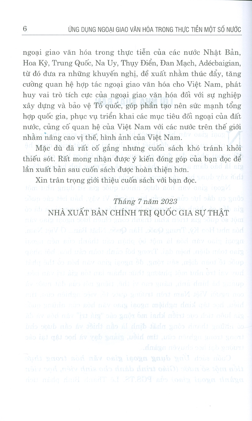 Ứng dụng ngoại giao văn hóa trong thực tiễn một số nước (Giáo trình dành cho sinh viên, học viên ngành ngoại giao)