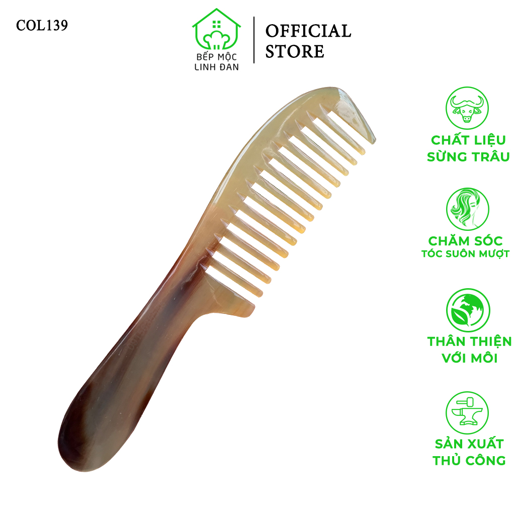 Lược Sừng Răng Thưa Xuất Nhật  Dùng Cho Tóc Xoăn Xù Rối