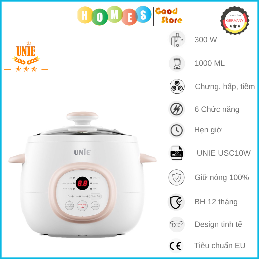 Nồi Chưng Yến, Nồi Nấu Cháo, Nồi Tiềm Thuốc Bắc UNIE USC10W Sử Dụng Tiếng Việt Dung Tích 1 Lít Công Suất 300 W - Hàng Chính Hãng