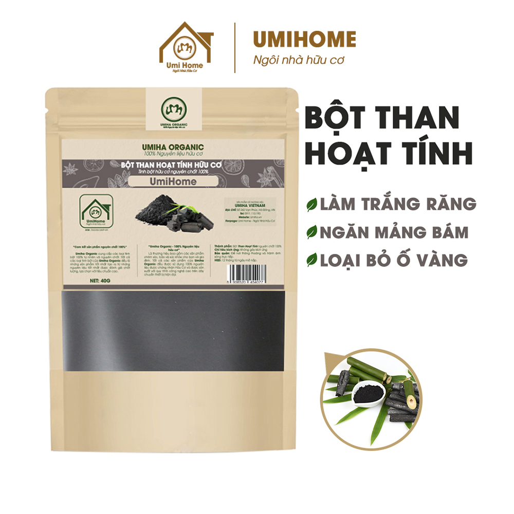 Bột Than Hoạt Tính đánh trắng răng UMIHOME 135G nguyên chất dùng đánh răng và ngăn ngừa mảng bám cao răng hiệu quả