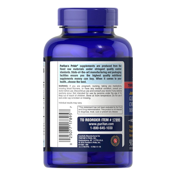 Thực Phẩm Chức Năng - Viên Uống Hỗ Trợ Xương Khớp Puritan'S Pride Triple Strength Glucosamine, Chondroitin & Msm (90 Viên)