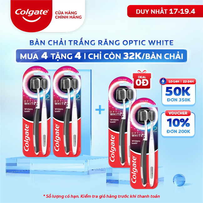 Bộ 4 bàn chải đánh răng Colgate trắng răng Optic White