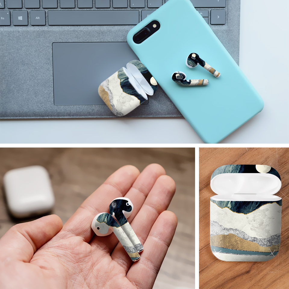 Miếng dán skin chống bẩn cho tai nghe AirPods in hình giả sơn mài - GSM128 (bản không dây 1 và 2)