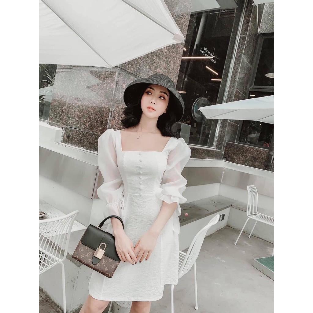Đầm Thiết Kế Trắng Cổ Vuông