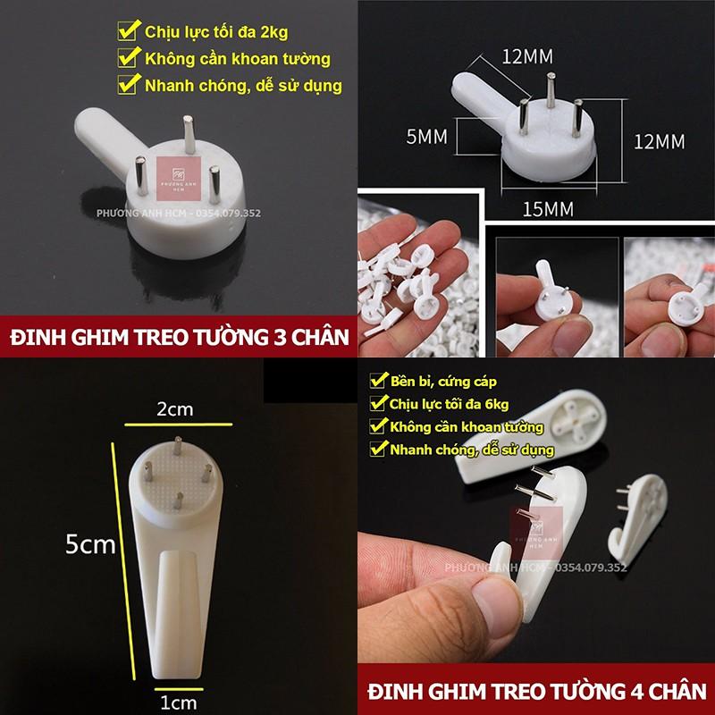 Đinh Ghim Tường 3 Chân , 4 Chân Treo Ảnh, Treo Đồ - Móc Treo Đồ Không Cần Khoan