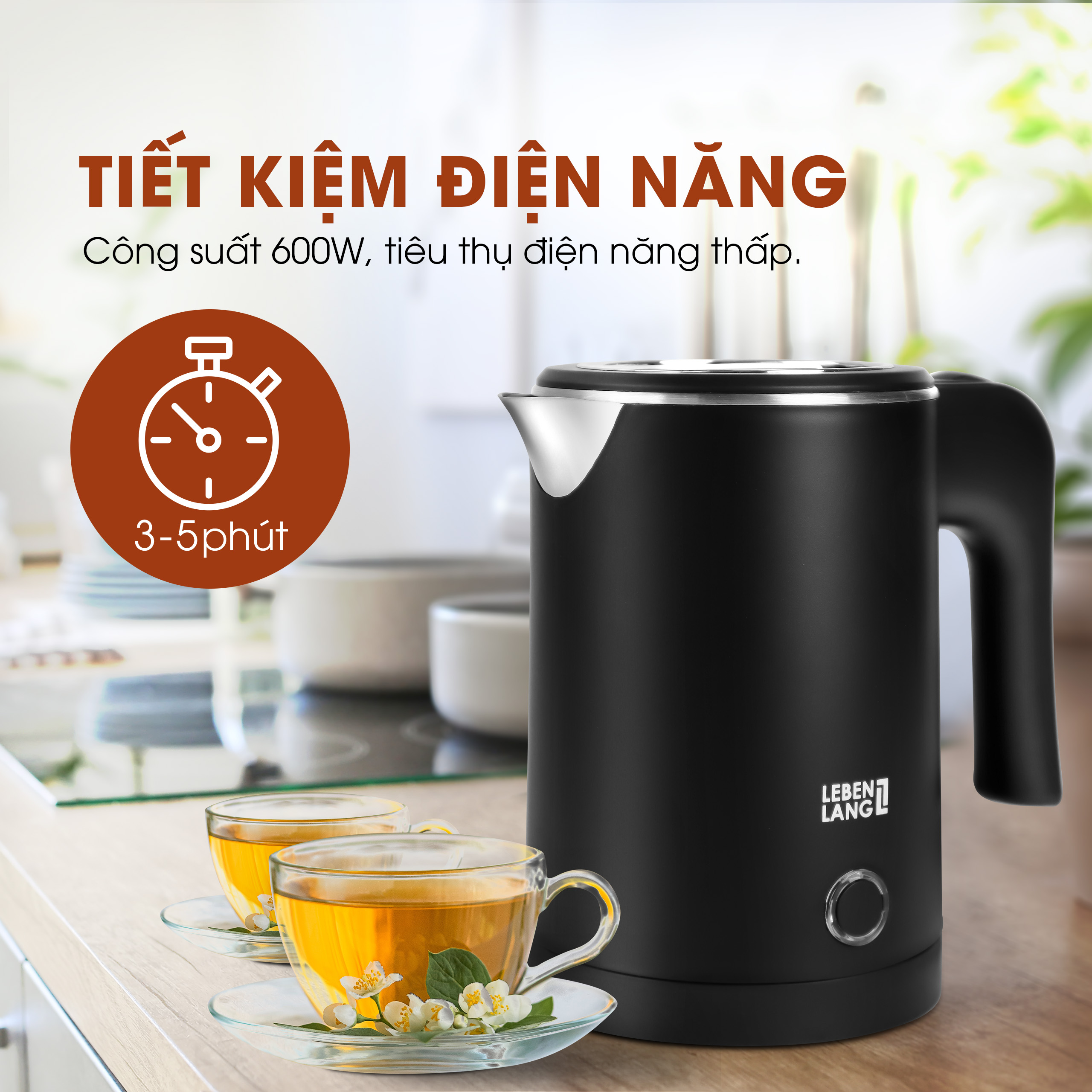 Ấm siêu tốc mini Lebenlang LBL2319, công suất 600W, sôi nhanh trong 4 phút, nhỏ gọn, dễ mang đi du lịch, bảo hành 2 năm - hàng chính hãng