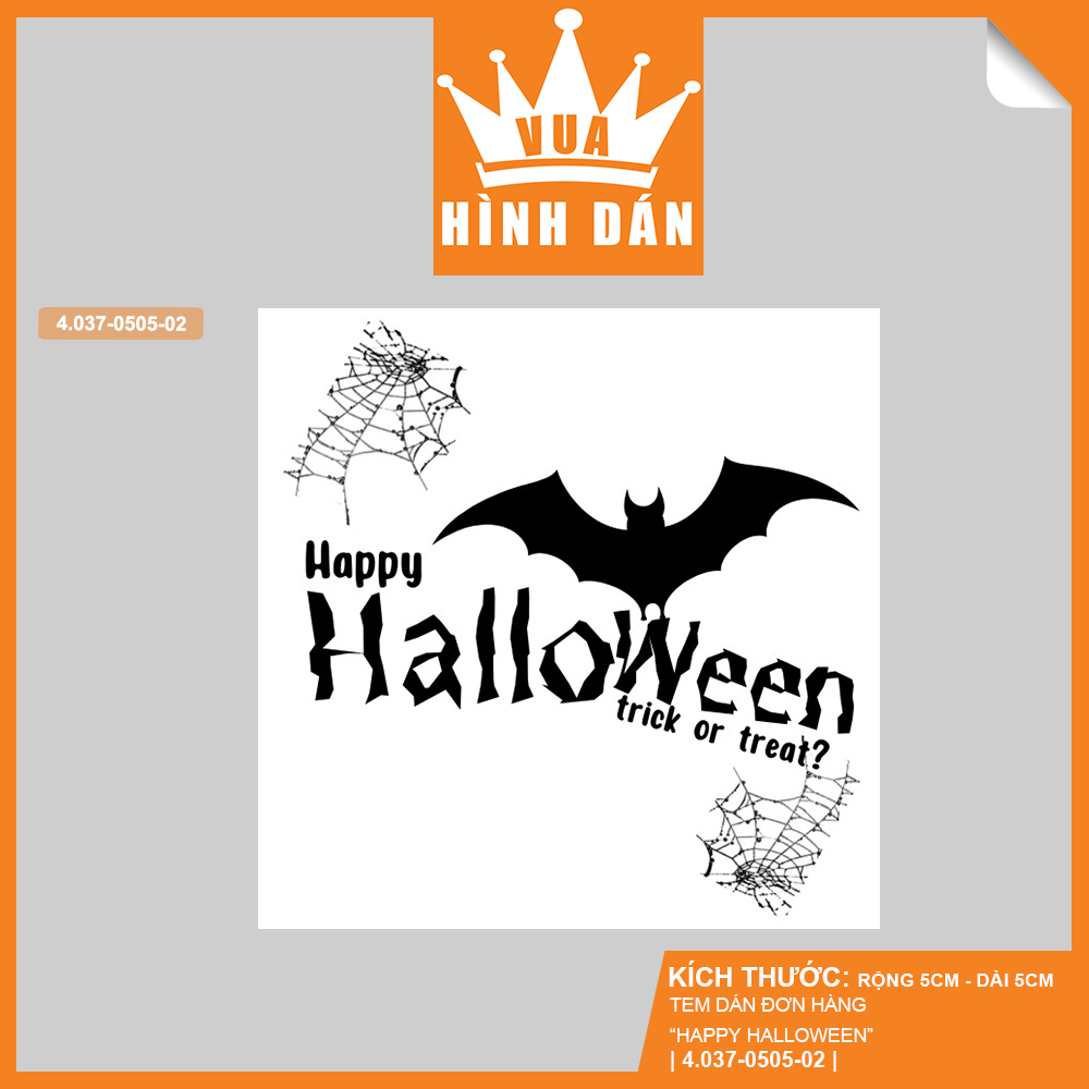 Set 50/100 sticker HAPPY HALLOWEEN (5x5cm) (4.037) - tem đa năng dán thiệp, hộp quà hoặc sản phẩm