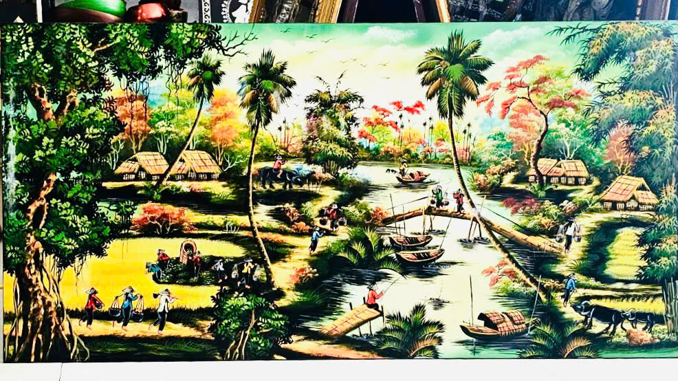 Tranh Sơn Mài - ĐỒNG QUÊ VIỆT NAM | Size 60x120 cm | Mộc Mạc – Bình Yên – Đậm Hồn Dân Tộc