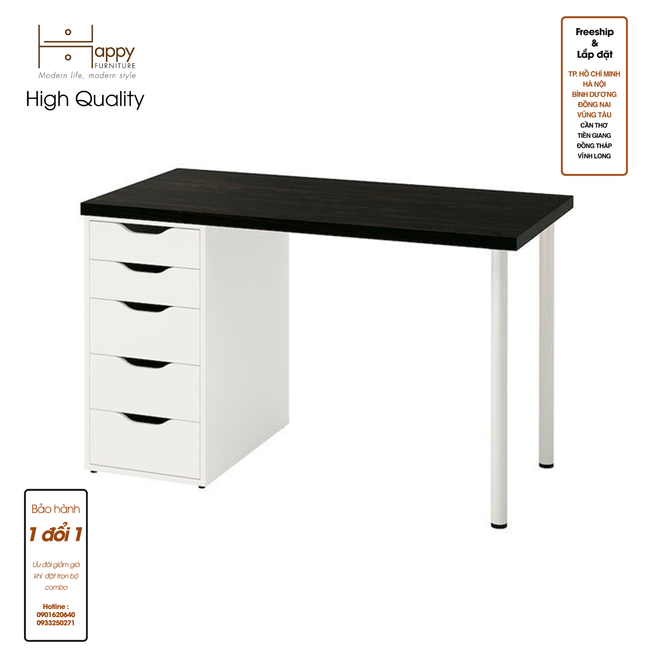 [Happy Home Furniture] LIDA, Bàn làm việc chân sắt - 1 bên ngăn tủ, BAN_020, BAN_021, BAN_022,BAN_023