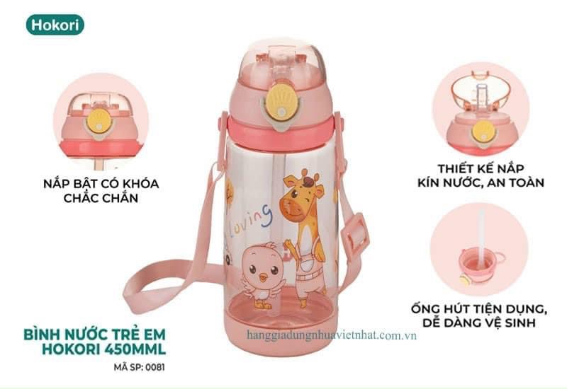 BÌNH NƯỚC HỌC SINH HOKORI CÓ QUAI ĐEO DUNG TÍCH 450ML TIỆN DỤNG