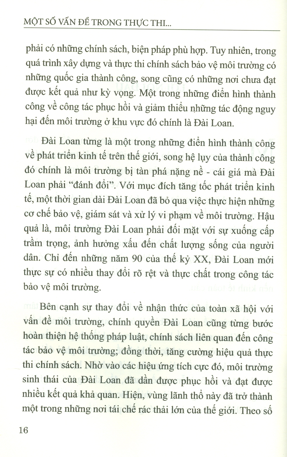 Một Số Vấn Đề Trong Thực Thi Chính Sách Bảo Vệ Môi Trường Của Đài Loan Và Những Gợi Mở Cho Việt Nam - TS. Vũ Thùy Dương (Chủ biên) - Viện Hàn Lâm Khoa Học Xã Hội Việt Nam