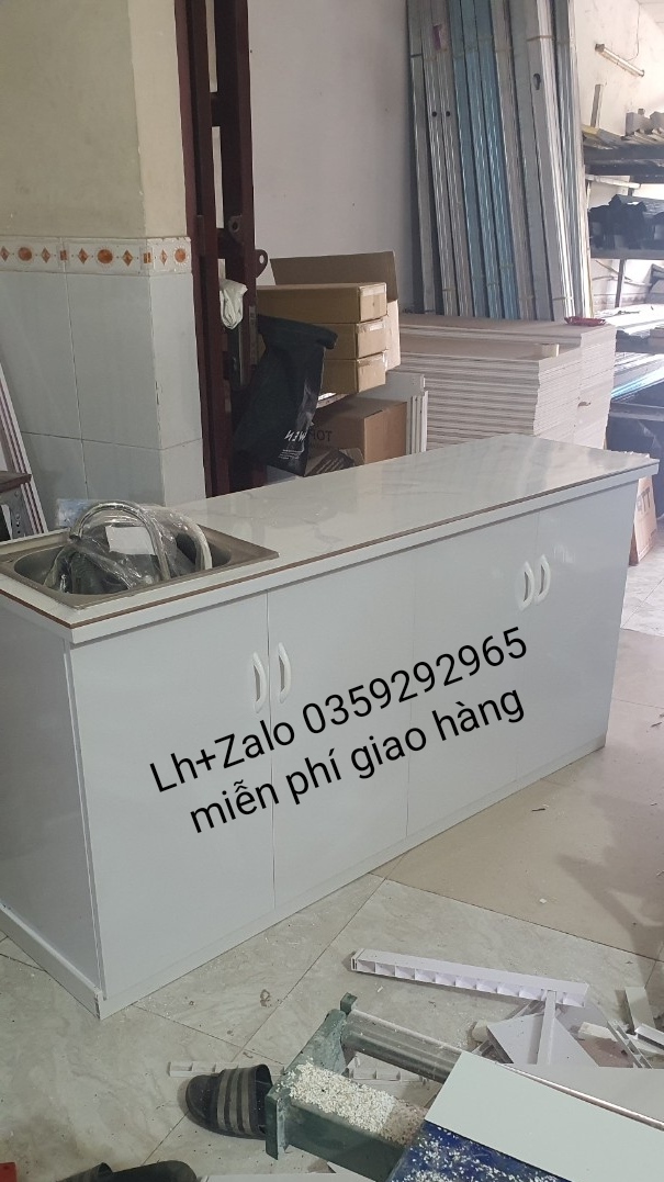 Tủ bếp mini nhựa đài Loan mặt gạch có chậu rửa