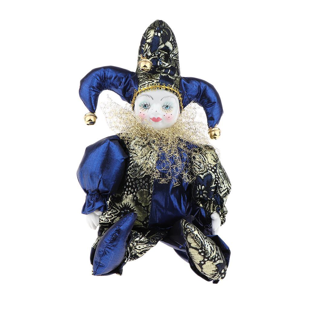 Porcelain Clown Doll Hanging Foot Harlequin Doll Home Display Ornament, D