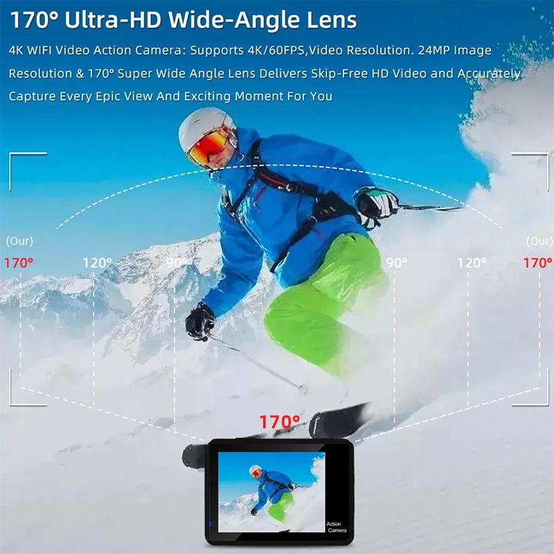 Waywalkers S60-TR Hành động Camera 2 inch Ultra HD 4K 60fps 1080p WiFi 170D dưới nước Chỗ mũ bảo hiểm không thấm nước