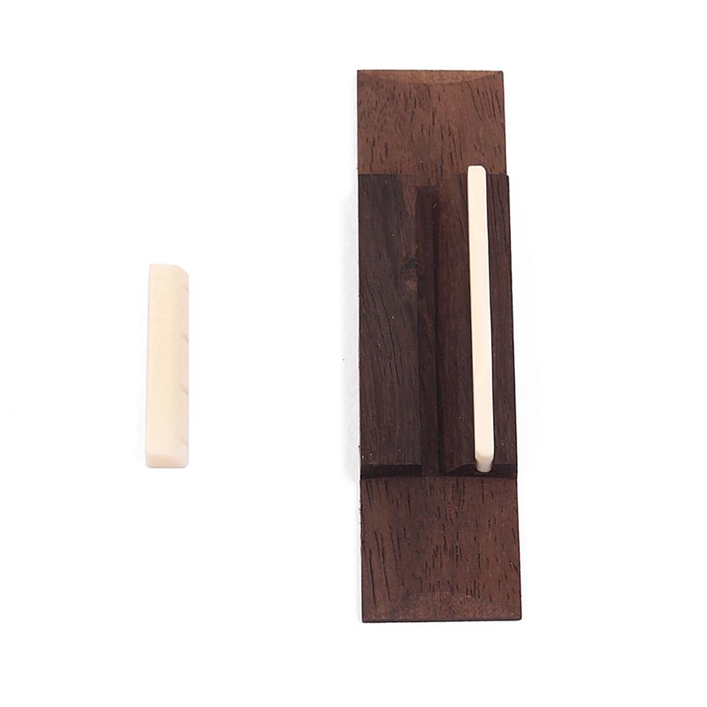Replacement Rosewood Bridge with Beige Nut Saddle Slotted Set for 4 String Ukulele Hawaii Guitar