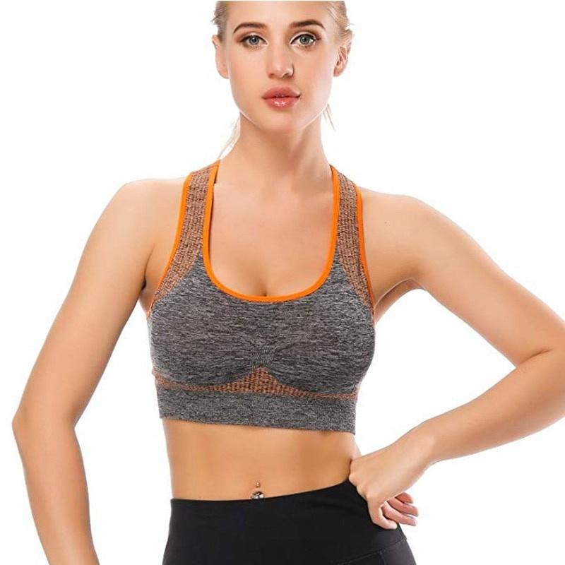 Shockproof Quick Dry Sports Bra Women Padded Gather Yoga Bra Push Up Gym Running Bra Seamless Workout Fitness Bra Top