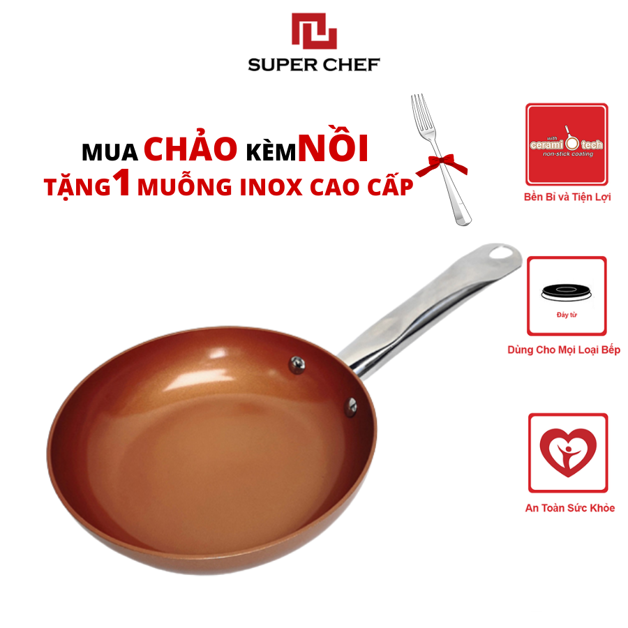 Chảo Chống Dính Super Chef Ceramic Gốm Đảm Bảo An Toàn Sức Khỏe, Không Bong Tróc, Giảm Trầy Xước, Hạn Chế Dầu Mỡ, Siêu Bền Bỉ, Sang Trọng Bắt Mắt và Tiện Lợi ( size từ 18cm -26cm