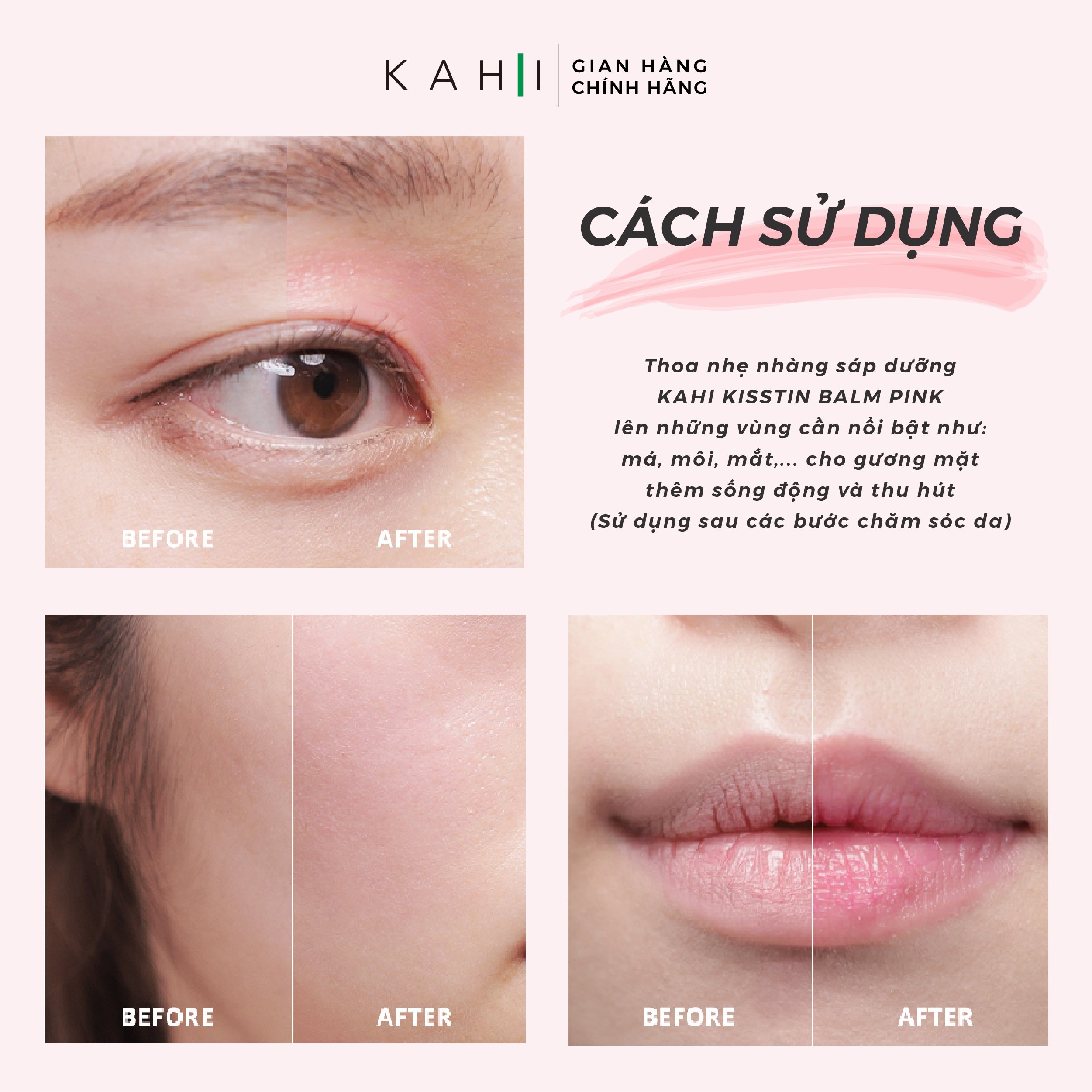 Combo 2 Thỏi Sáp Dưỡng Ẩm Kahi Kisstin Balm Pink - Làm Hồng Da Mặt 9g