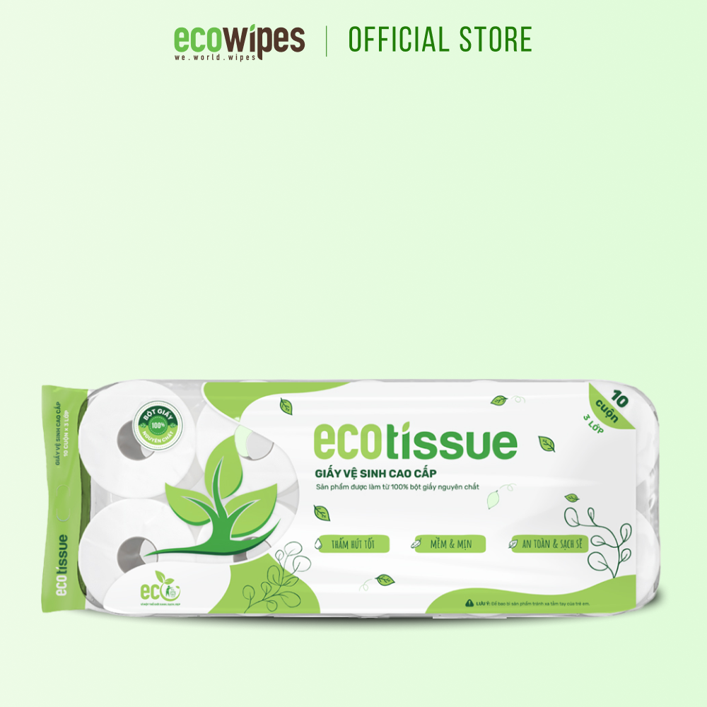 Giấy vệ sinh giấy cuộn cao cấp Ecotissue 3 lớp lốc 10 cuộn có lõi/không lõi cao cấp mềm dai tự nhiên