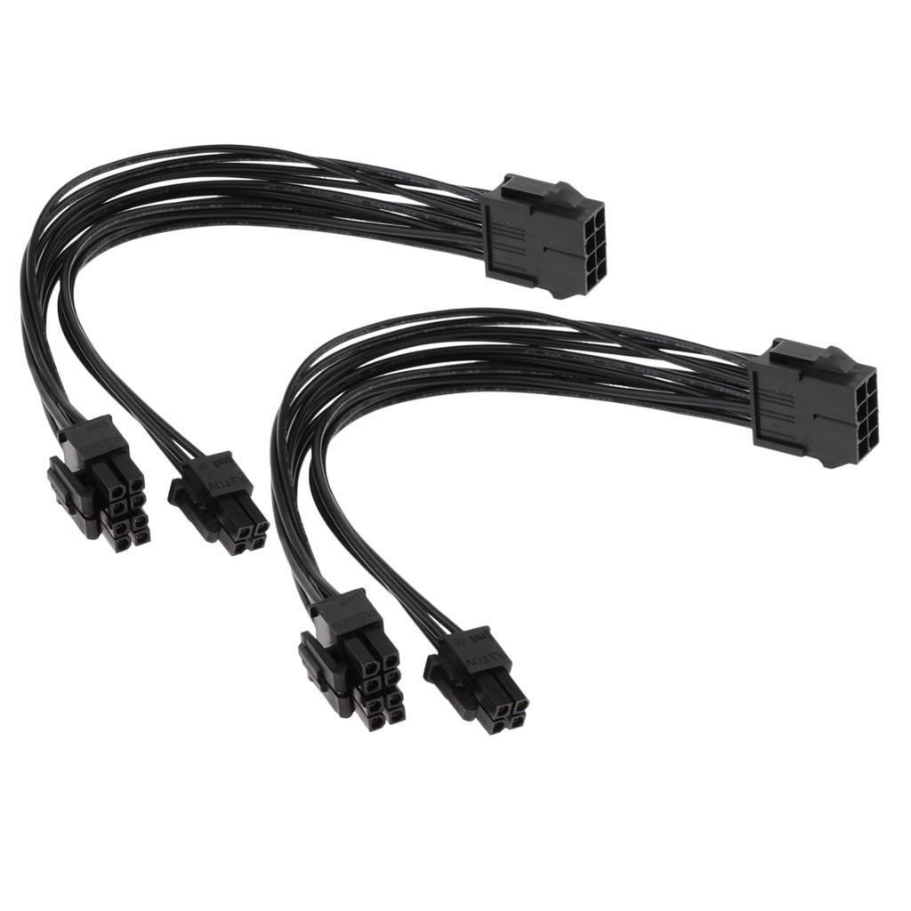 2pcs 20cm Computer CPU to +4Pin Power Supply Extension Cable Black