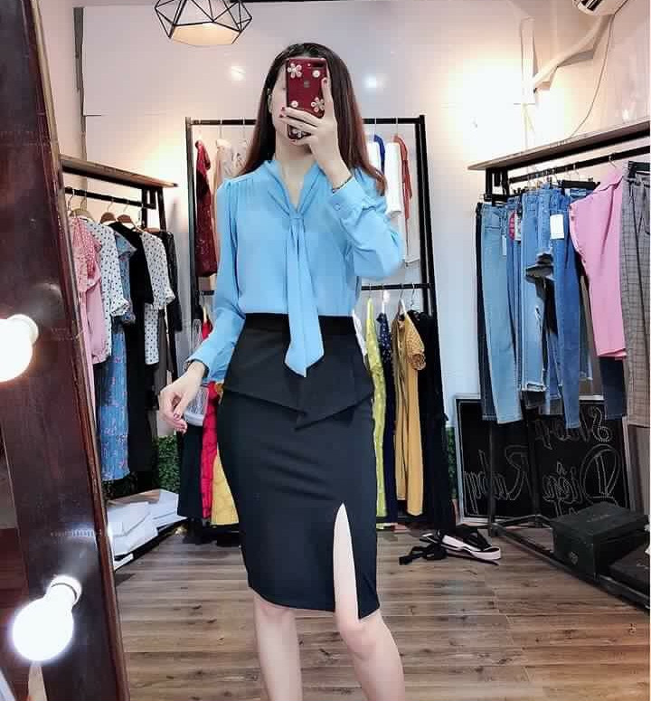 Áo Sơ mi nữ cổ thắt cách điệu