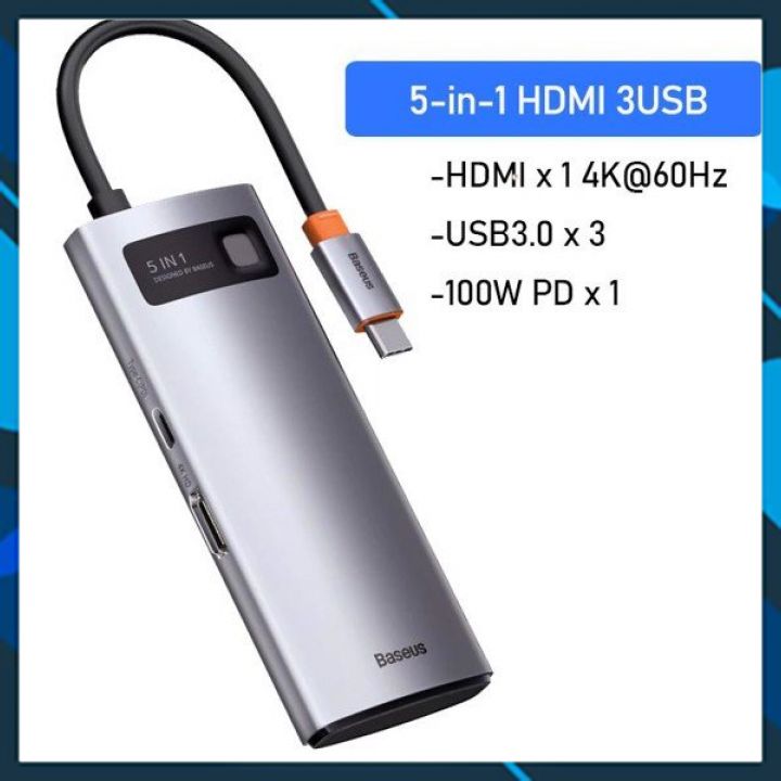 Hub Baseus Metal Gleam Series Multifunctional Type - C Hub Docking Station - 5 In 1