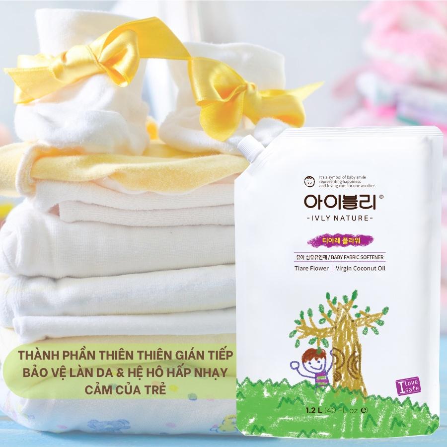 Nước xả vải em bé IVLY NATURE hương hoa Tiare và tinh dầu dừa dạng túi 1200ml an toàn cho làn da ivly009