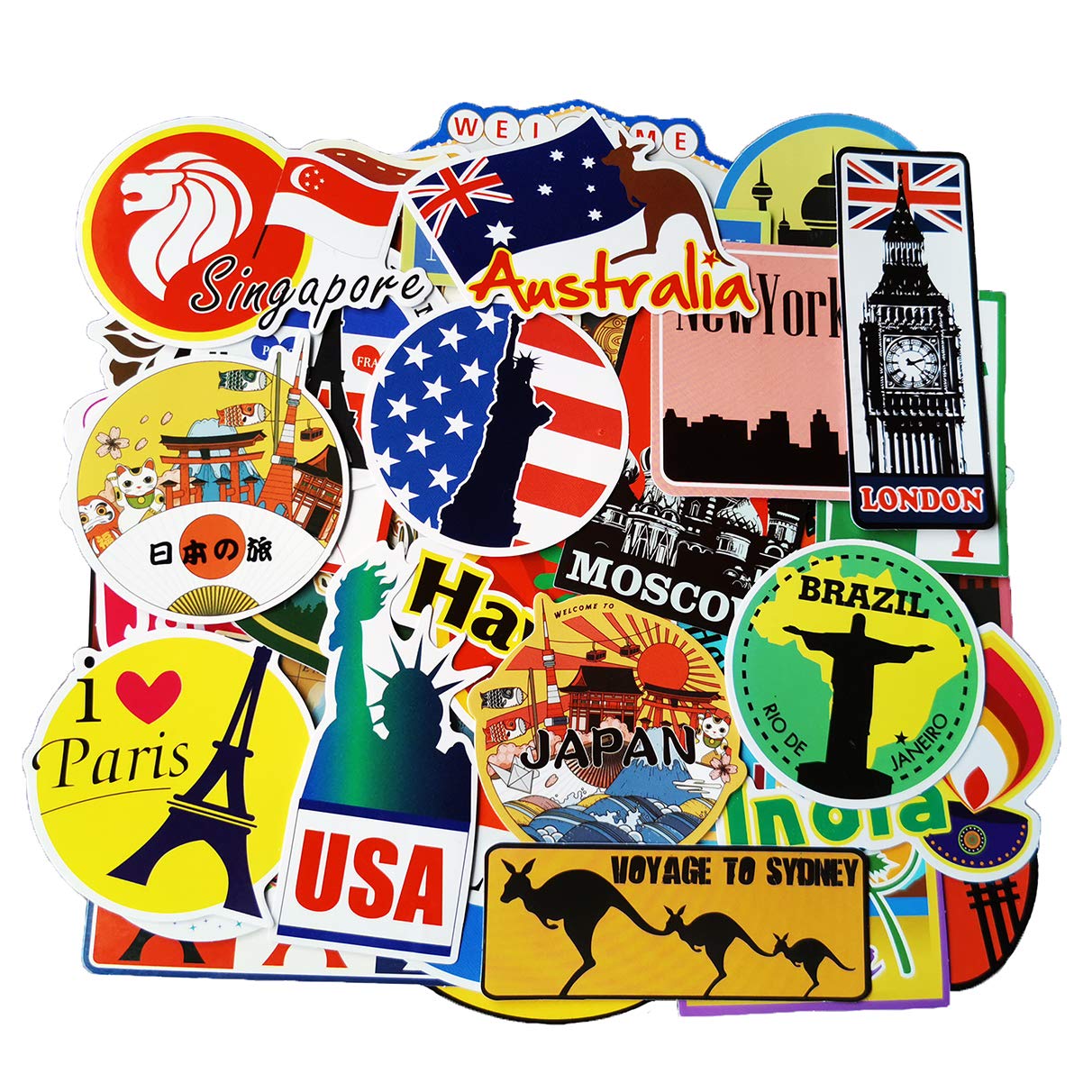 Set 30 Sticker chủ đề Du lịch, Travel ảnh ép lụa