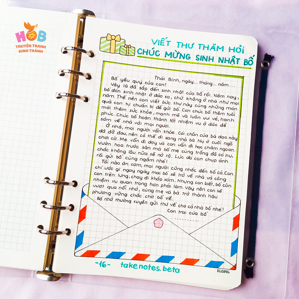 Sổ tay ghi chú HOB takenote Tiếng Anh, Khổ A5 đóng binder trang trí sẵn sticker