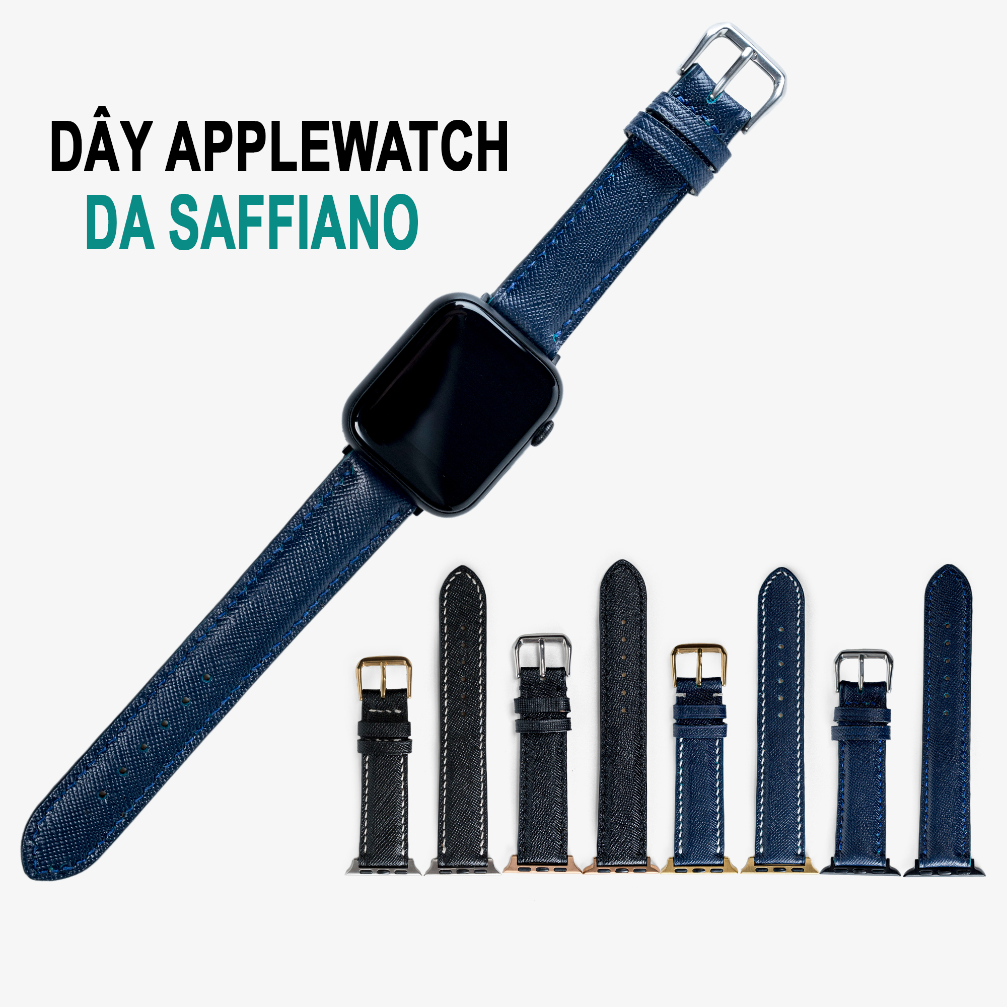 Dây Apple Watch da bò Saffiano Bụi Leather D117- Da thật khâu tay thủ công cao cấp - Bảo hành 12 tháng