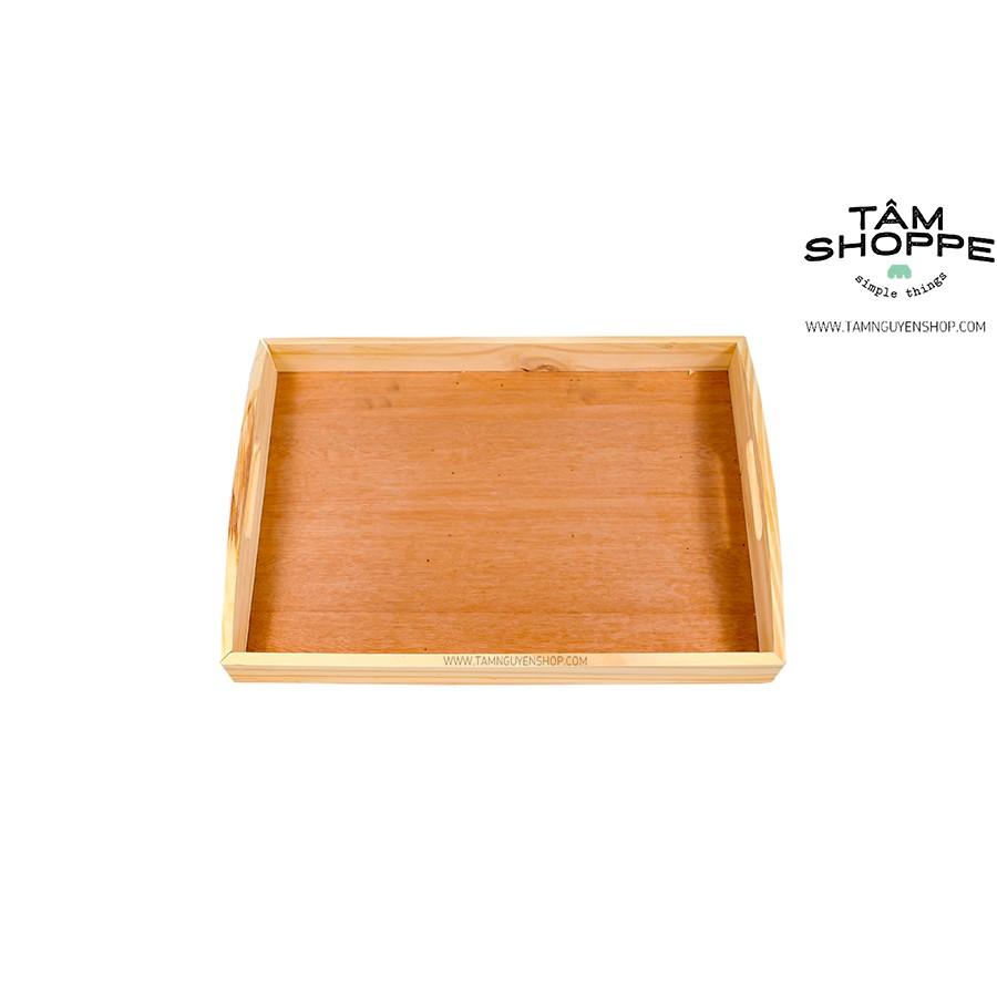 Khay gỗ để trà bánh 2 quai gỗ Bigsize màu tự nhiên
