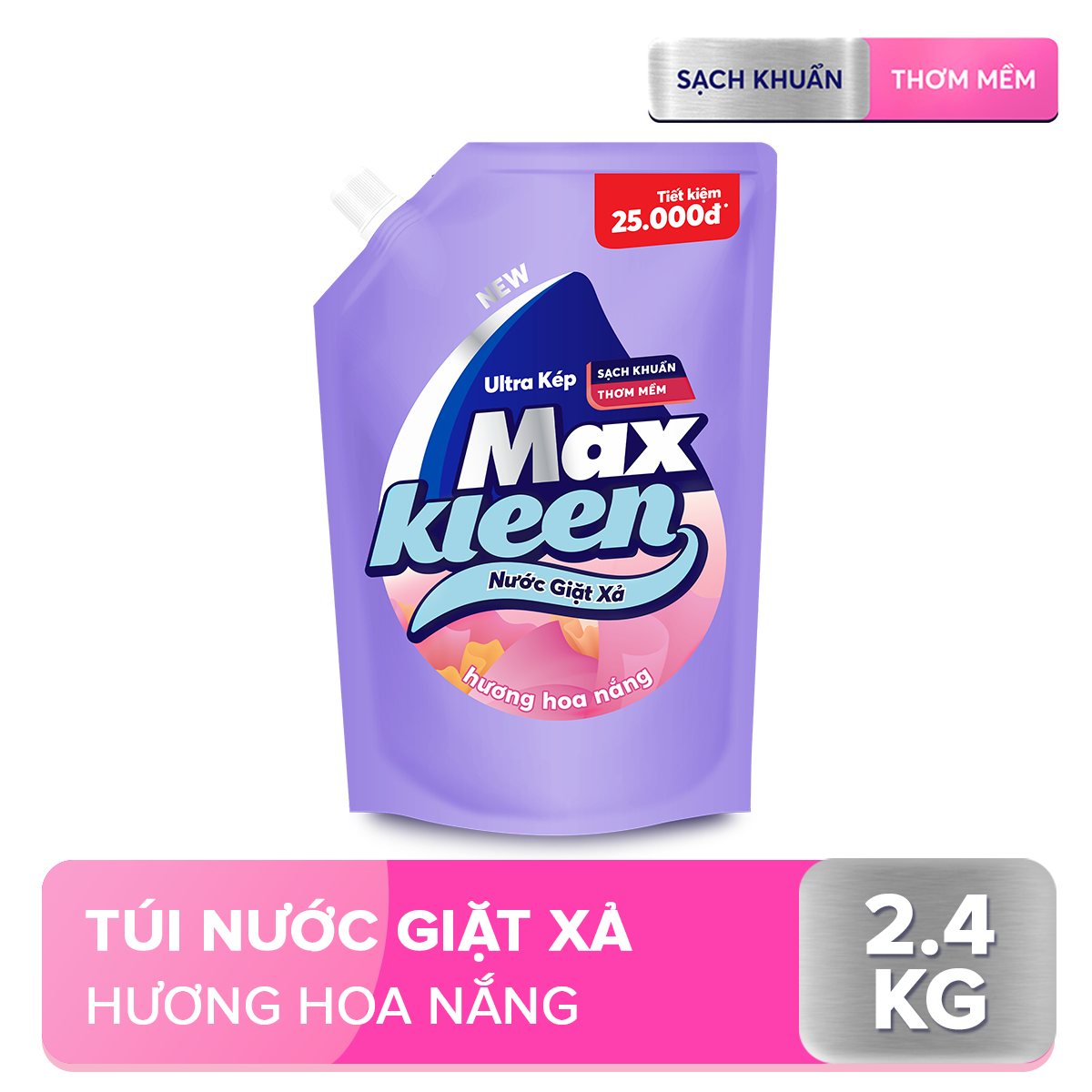 Túi Nước Giặt Xả MaxKleen Hương Hoa Nắng Sạch Khuẩn Thơm Mềm Tiện Lợi &amp; Tiết Kiệm 2.4KG