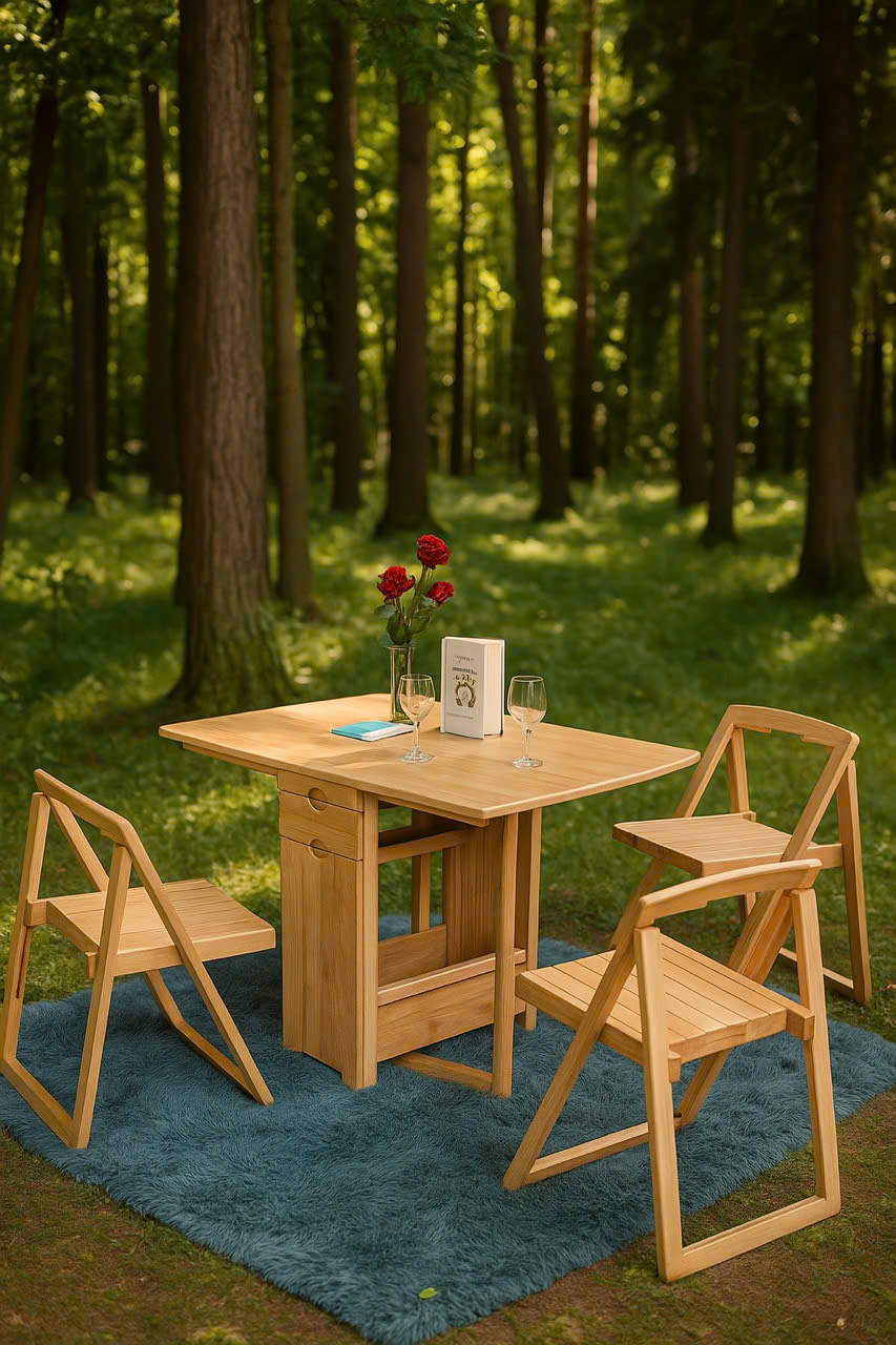 Bàn ăn gấp gọn gỗ cao su 4 ghế Juno Sofa