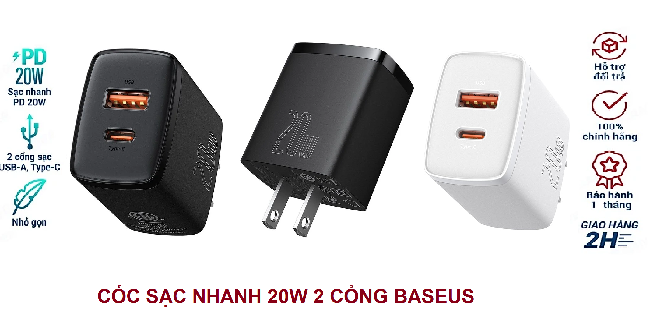 Cốc Sạc Nhanh Siêu Nhỏ Gọn Baseus Compact Quick Charger 20W 2 cổng USB &amp; Type C dùng cho Iphone, Ipad- Hàng chính hãng Baseus