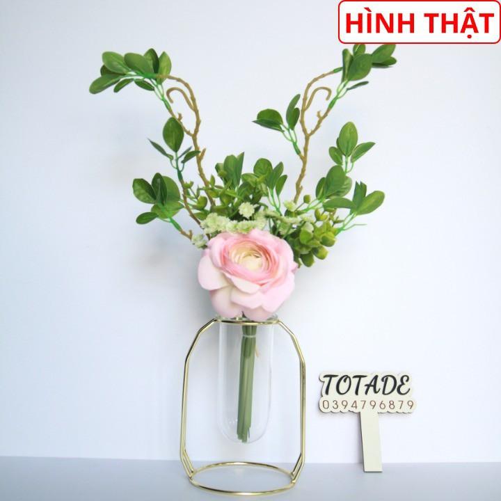 Bình hoa hiện đại - Khung kim loại lọ thủy tinh và hoa lụa - FLO0013