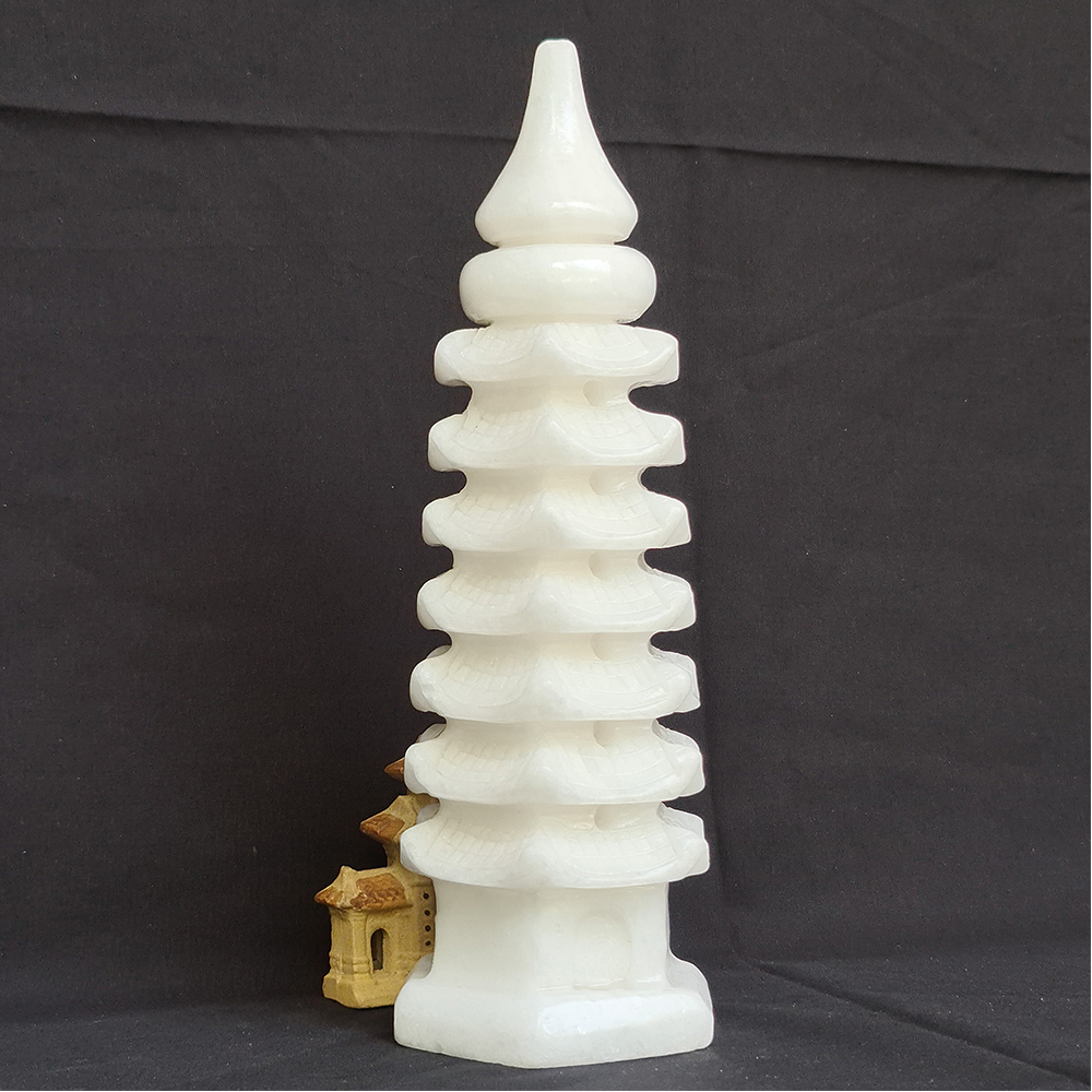 Tháp Văn Xương Đá Trắng Việt Nam 9 tầng - Mx - 22cm - Hợp Mệnh Kim, Thuỷ