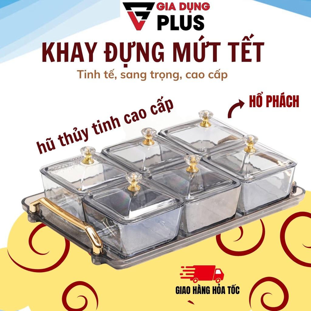 Khay đựng bánh kẹo tết 6 ngăn cao cấp, hũ đựng mứt kẹo hạt dưa trưng bày tết sang trọng mẫu khay đựng kẹo tết năm nay