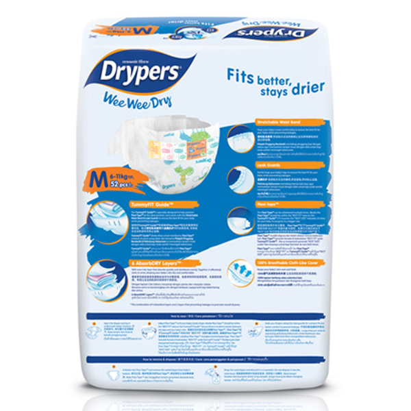 Tã dán trẻ em Drypers Wee Wee Dry M 52 miếng (6 - 11kg)