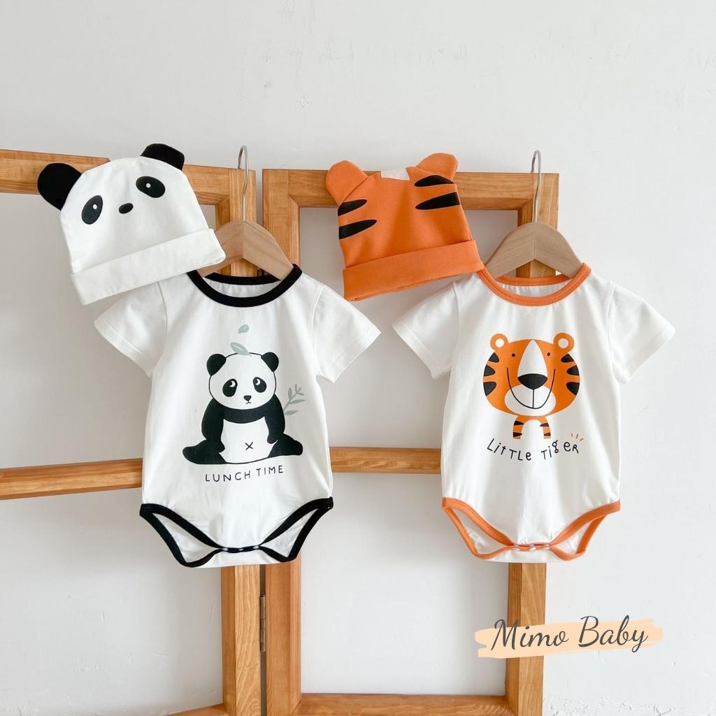 Set body chip cộc tay kèm mũ hình gấu panda đáng yêu cho bé QA22 Mimo Baby