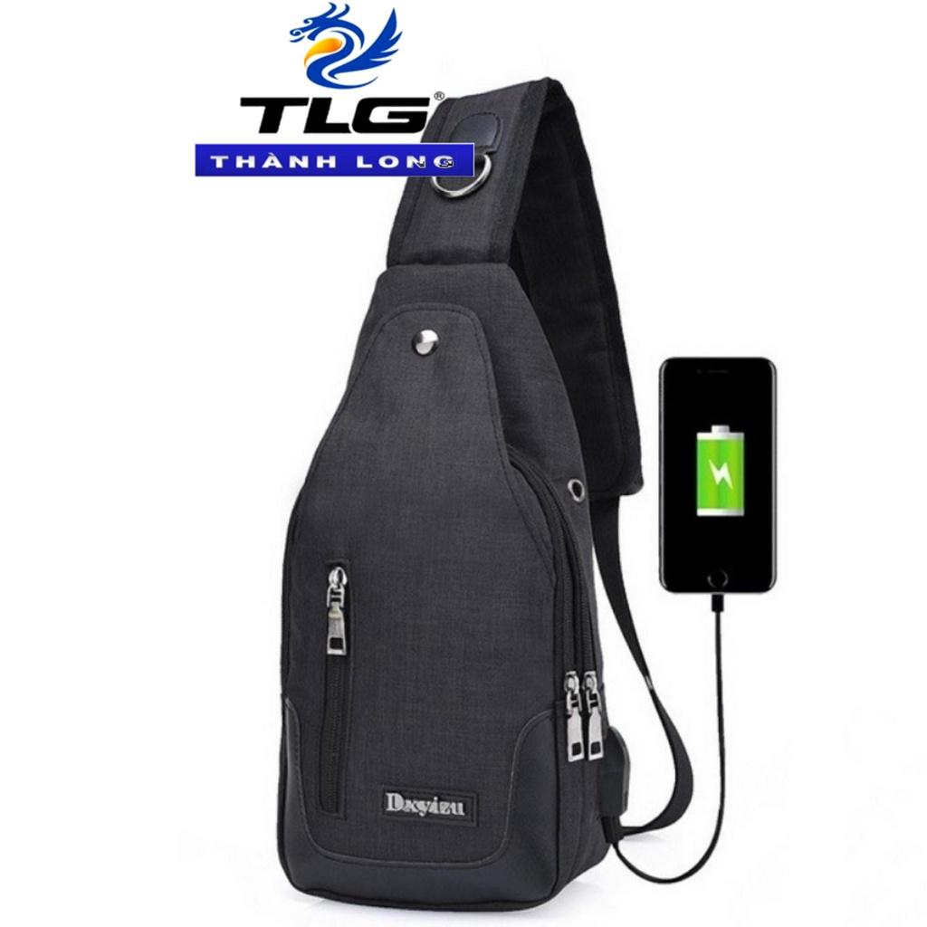 Túi đeo chéo nam cao cấp tích hợp cổng sạc USB Đồ Da Thành Long TLG 208211 2(đen) tặng 01 bút bi cao cấp TLG