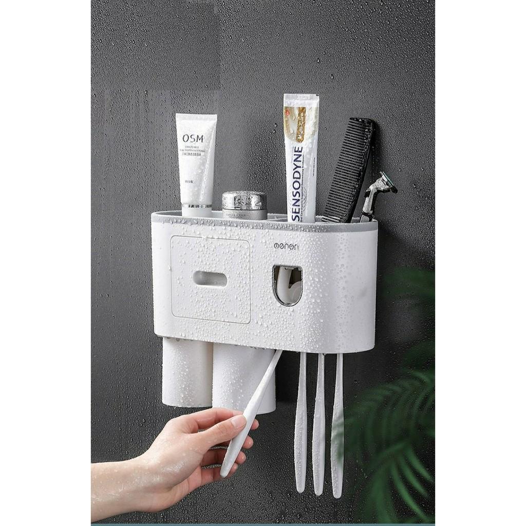 Bộ Nhả Kem Tự Động, Kệ Để Đồ Phòng Tắm OENON Lắp Đặt Dính Tường Từ Tính Tặng Kèm Cốc Loại 2 Cốc
