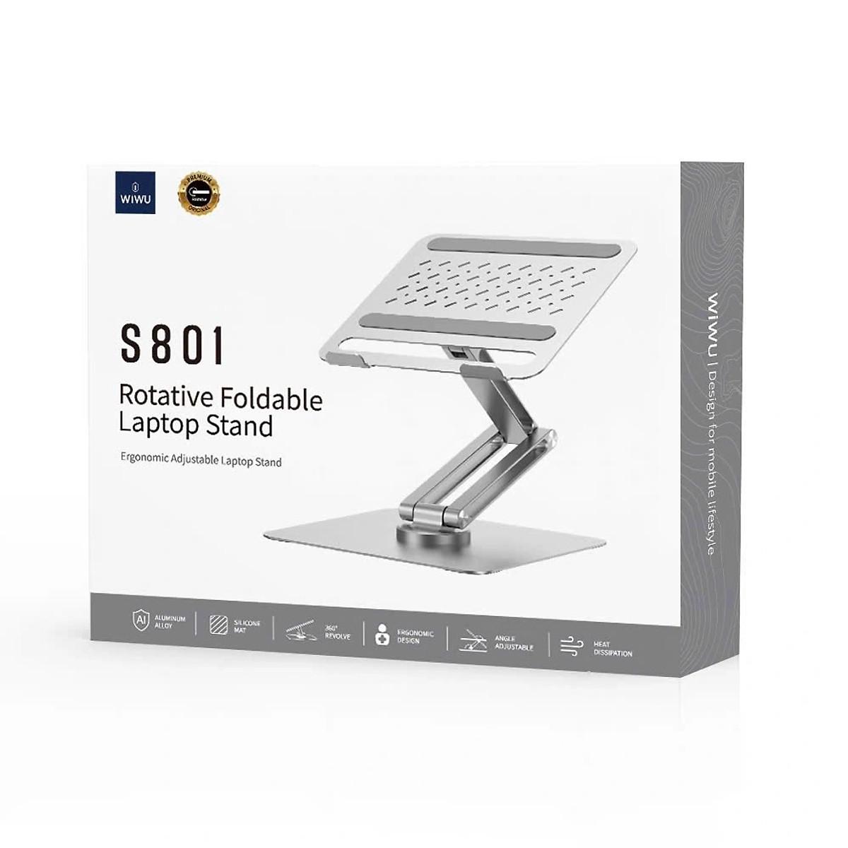 Giá đỡ nhôm nguyên khối tản nhiệt Xoay 360 độ hiệu WIWU S801 cho Laptop / Macbook / iPad từ 10 -17inch, Gấp gọn tiện lợi - hàng chính hãng